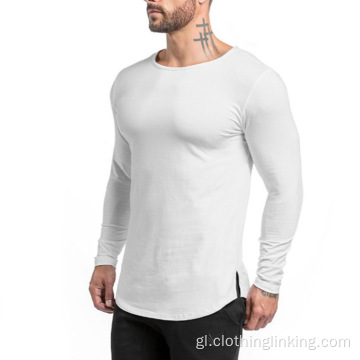 Camiseta de manga longa estirida tecnolóxica para homes